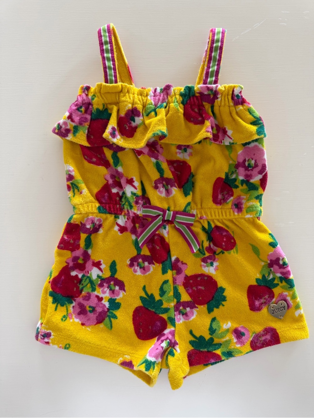 Juicy Couture Yellow Strawberry & Pink Floral Romper — 3T